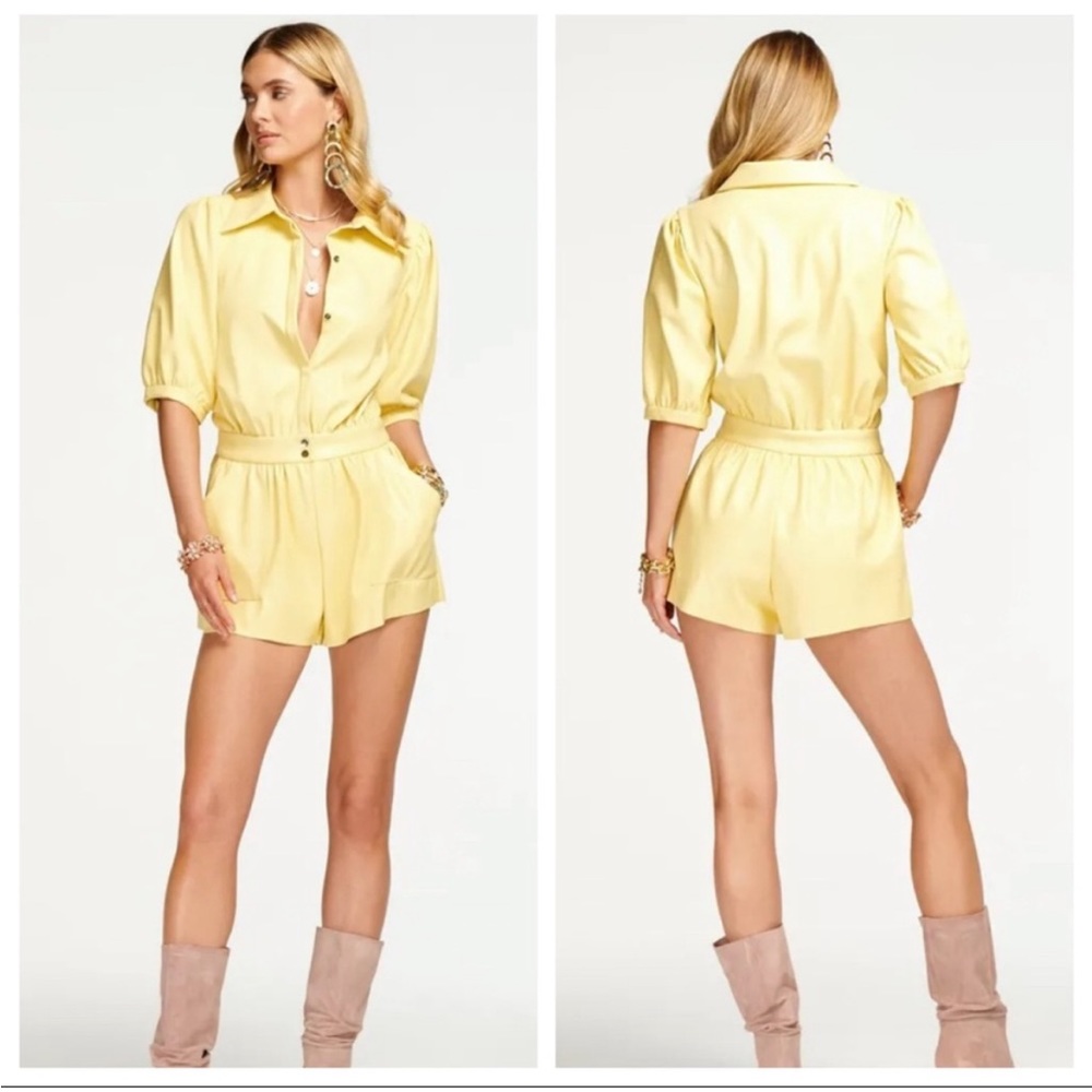 NWT Ramy Brook Faux Leather Romper Daffodil Yellow Size 2